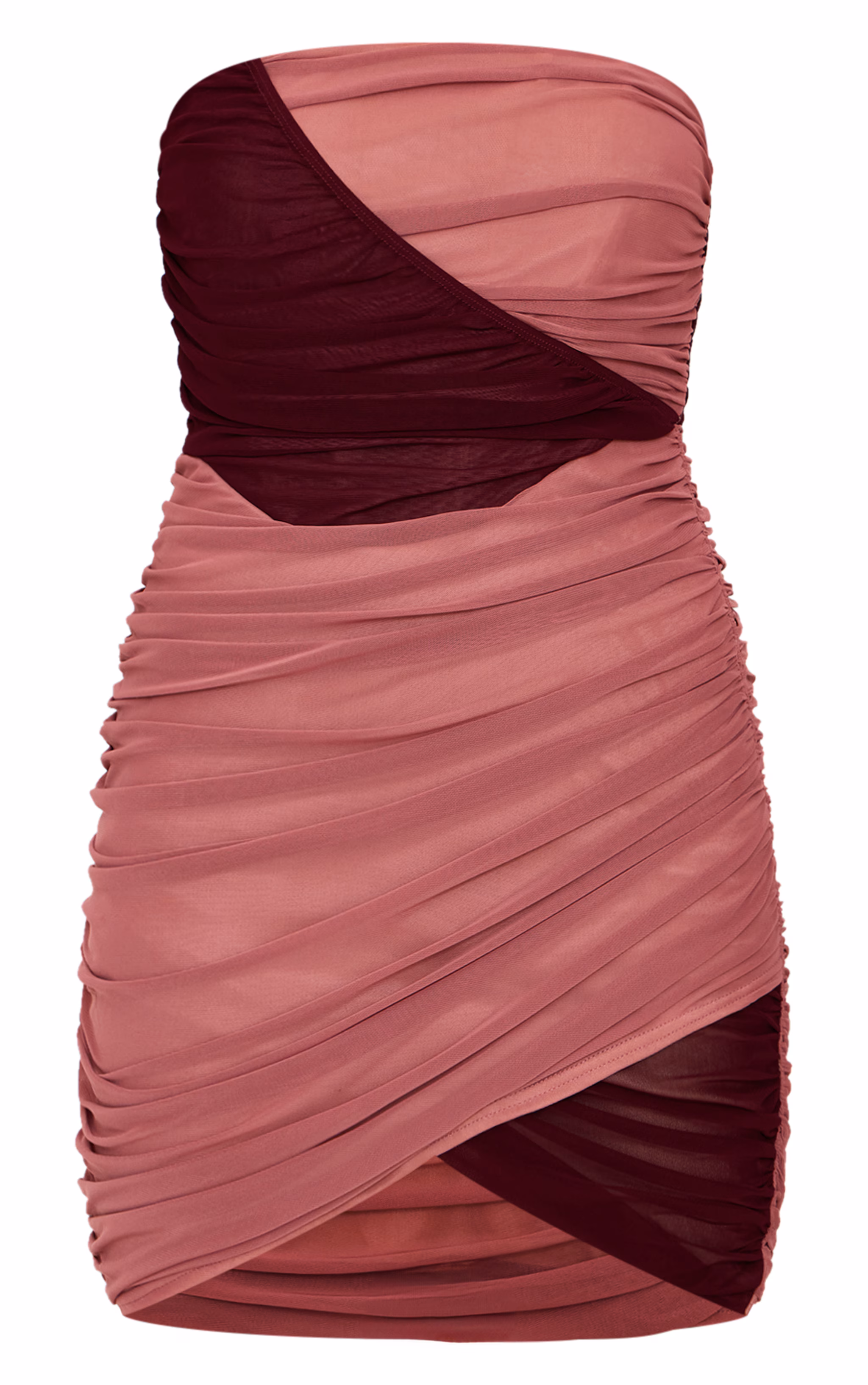 Light Pink Mesh Contrast Bandeau Mini Dress