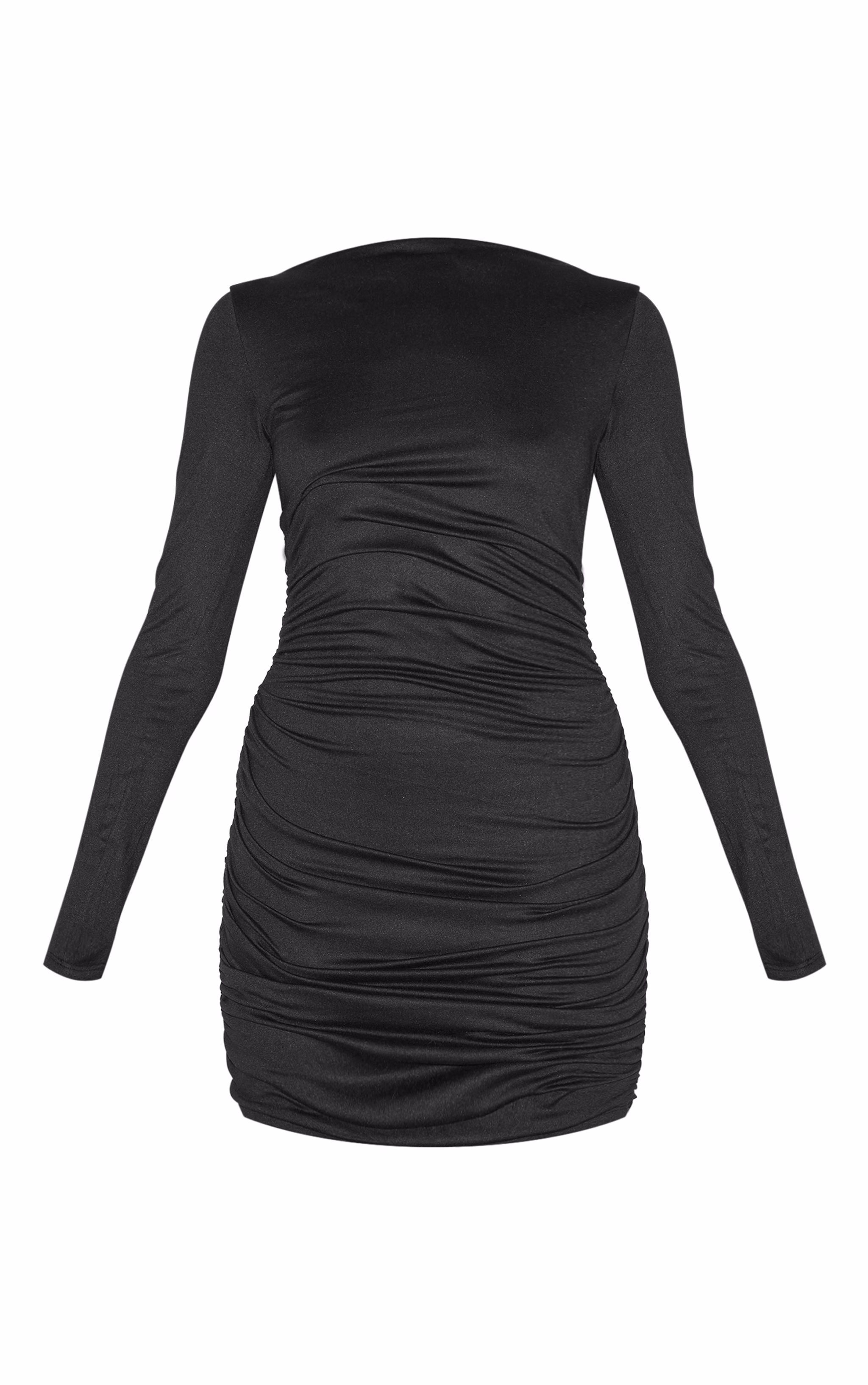 Black Double Contour Ruched Detail Bodycon Dress