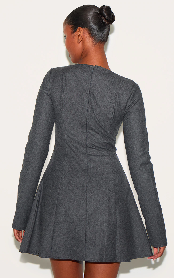 Grey Structured Woven Boat Neck Shift Dress