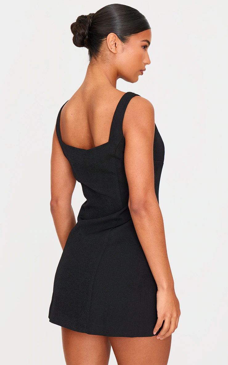 Black Woven High Neck Bow Mini Dress