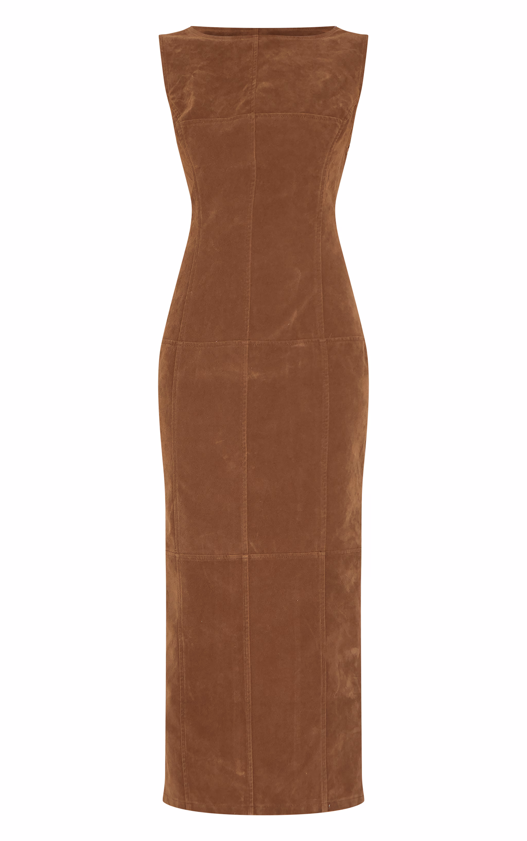 Chestnut Faux Suede Boat Neck Backless Maxi Dress
