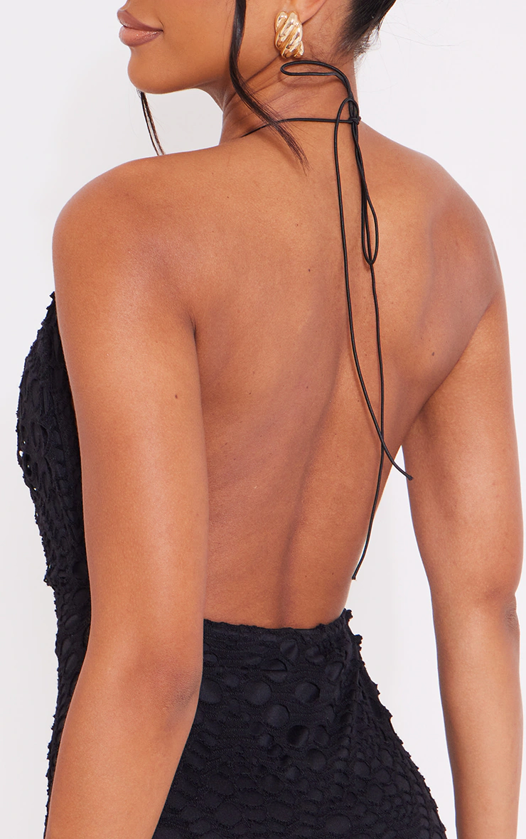 Black Distressed Cowl Halterneck Mini Dress