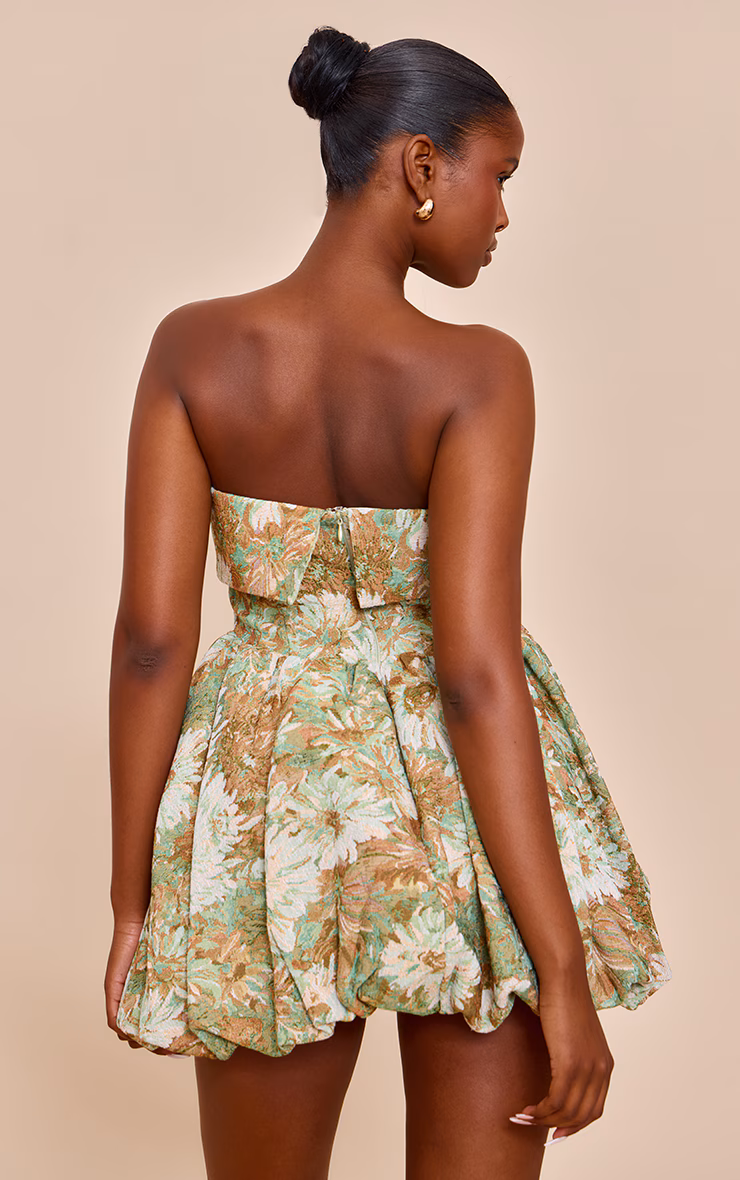Sage Floral Tapestry Bandeau Extreme Puffball Dress