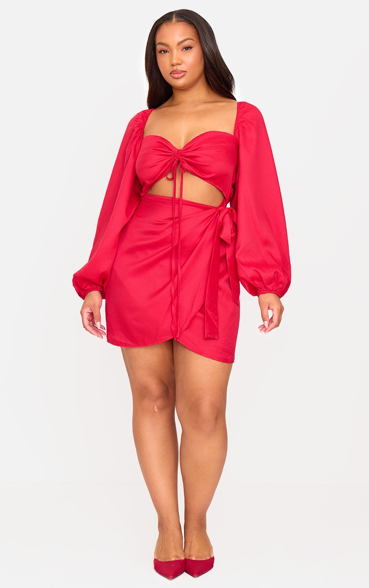 Plus Red Ruched Cut Out Dress