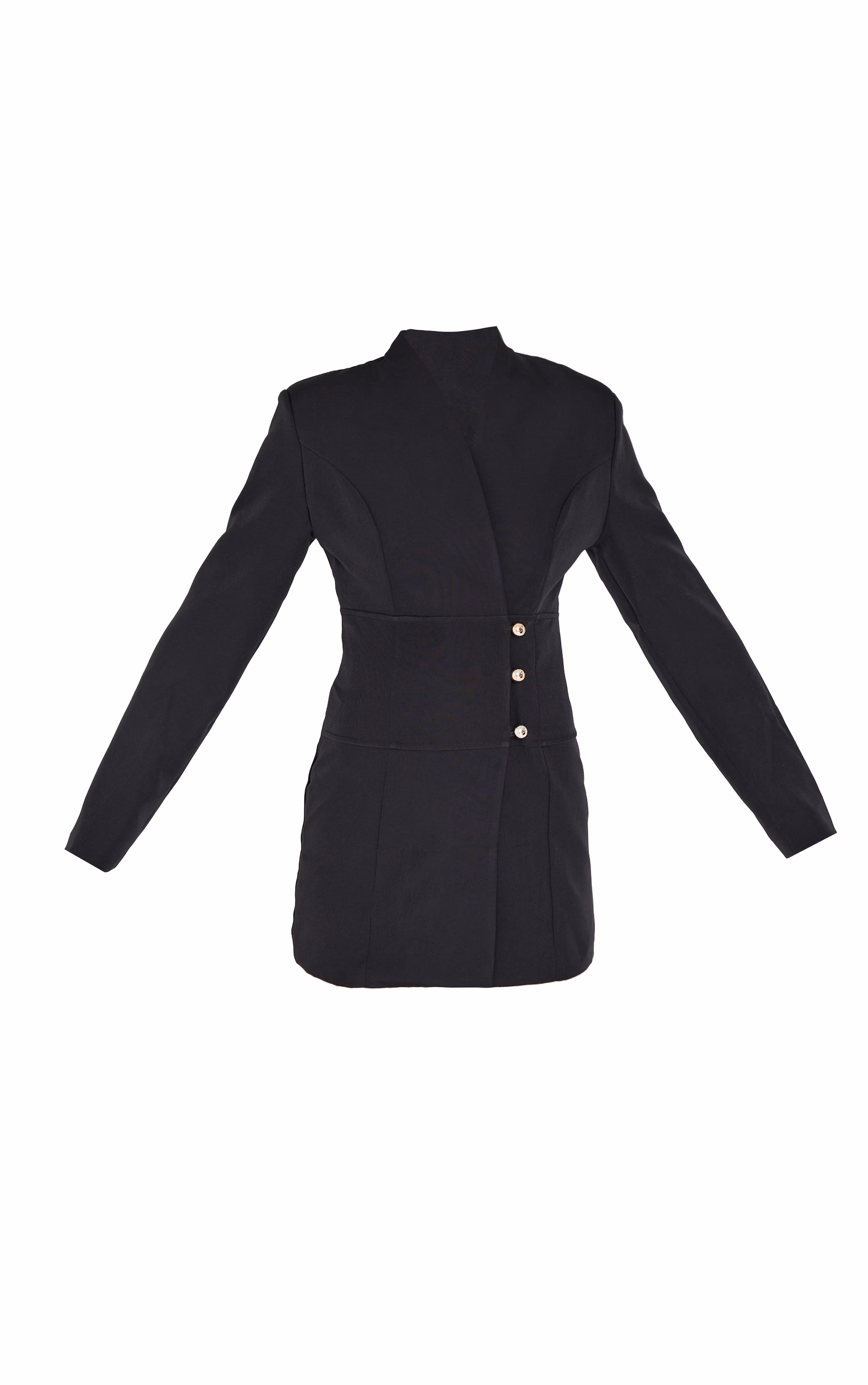 Black Woven Button Detail Blazer Dress