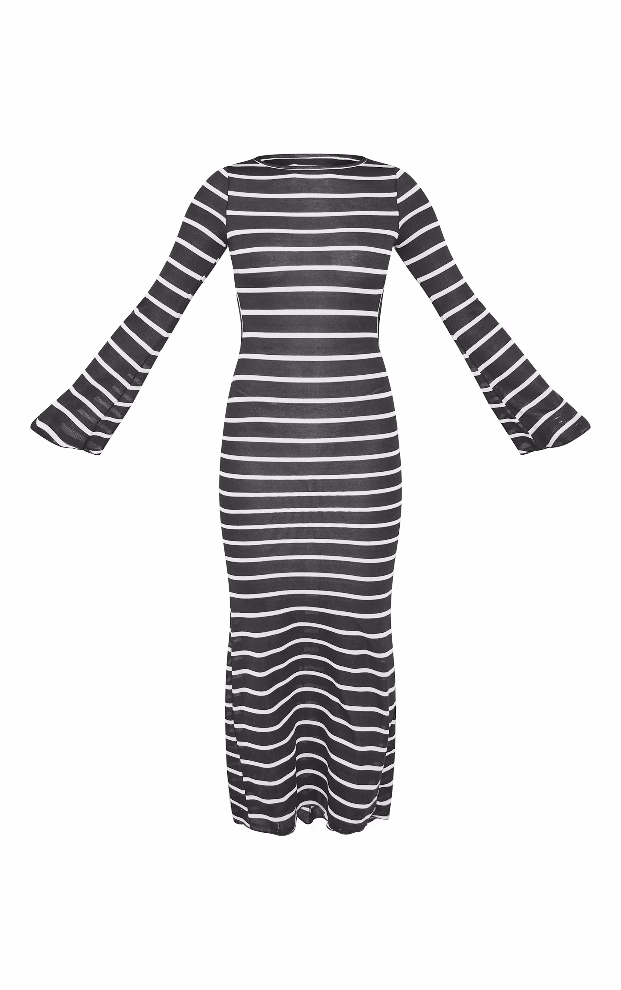 Monochrome Stripe Flare Sleeve Cut Out Back Maxi Dress