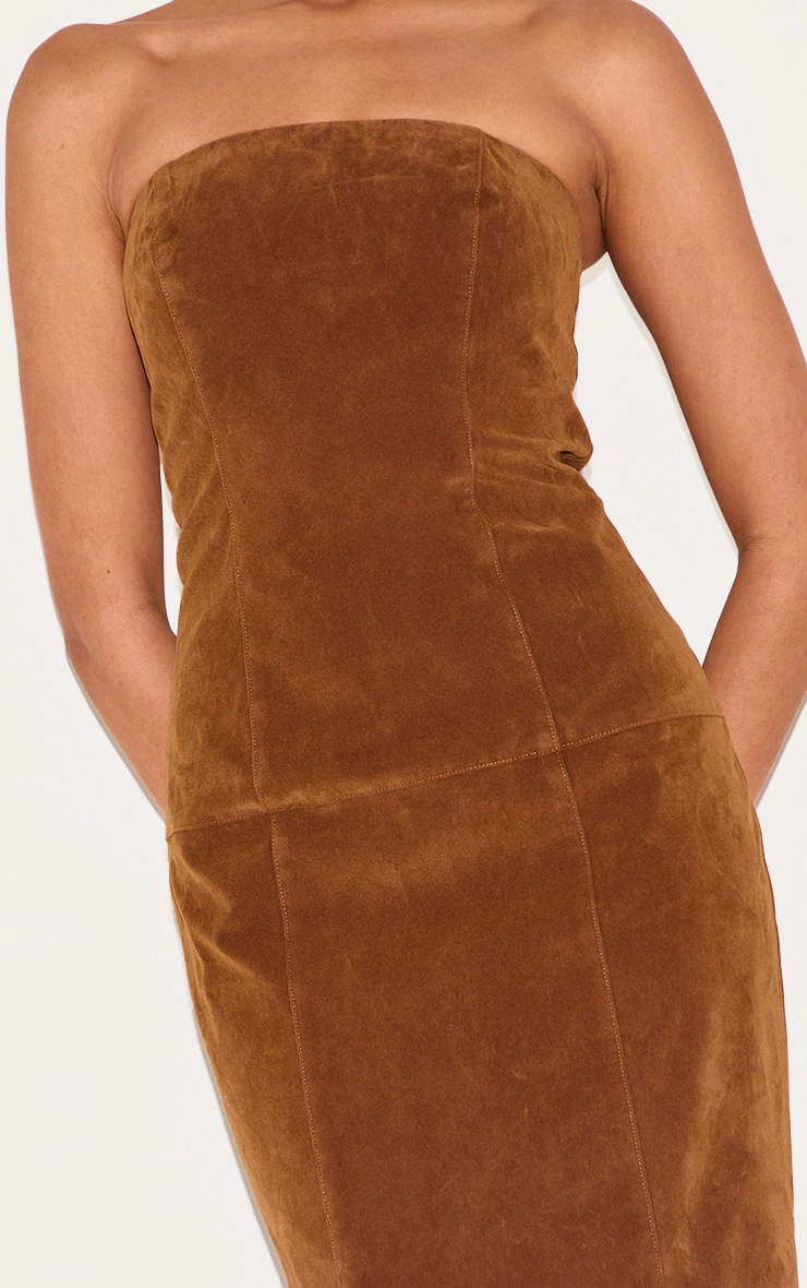 Chestnut Faux Suede Bandeau Maxi Dress