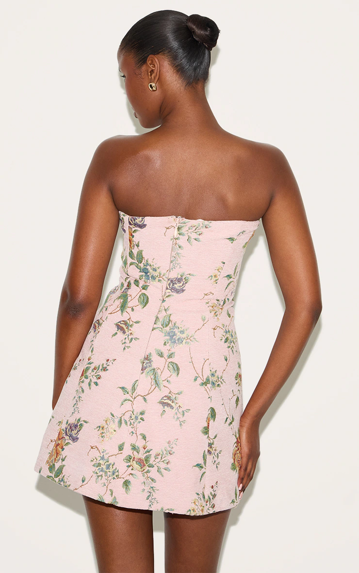 Pink Floral Bandeau A Line Shift Dress