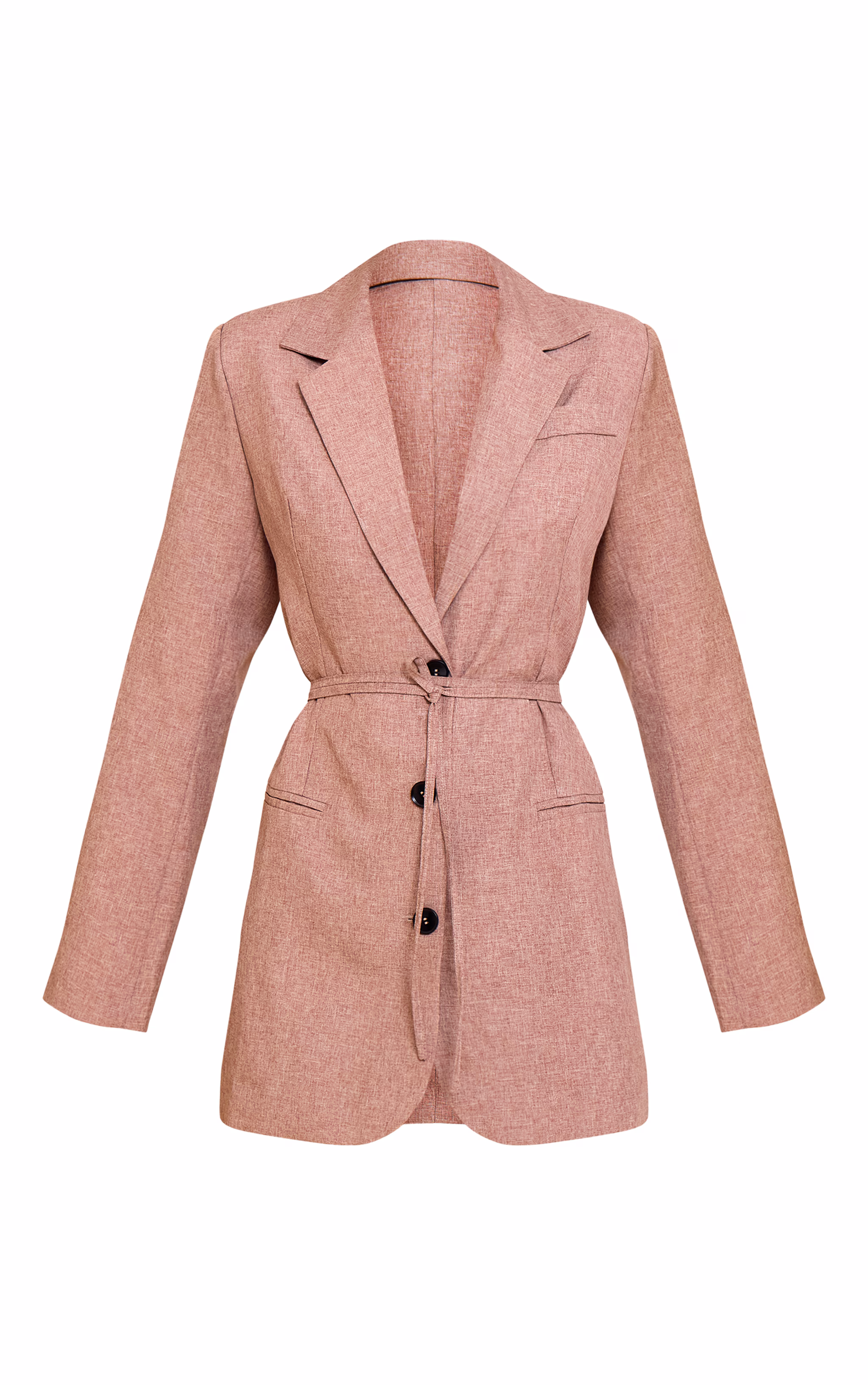 Mocha Woven Tie Belt Blazer Dress