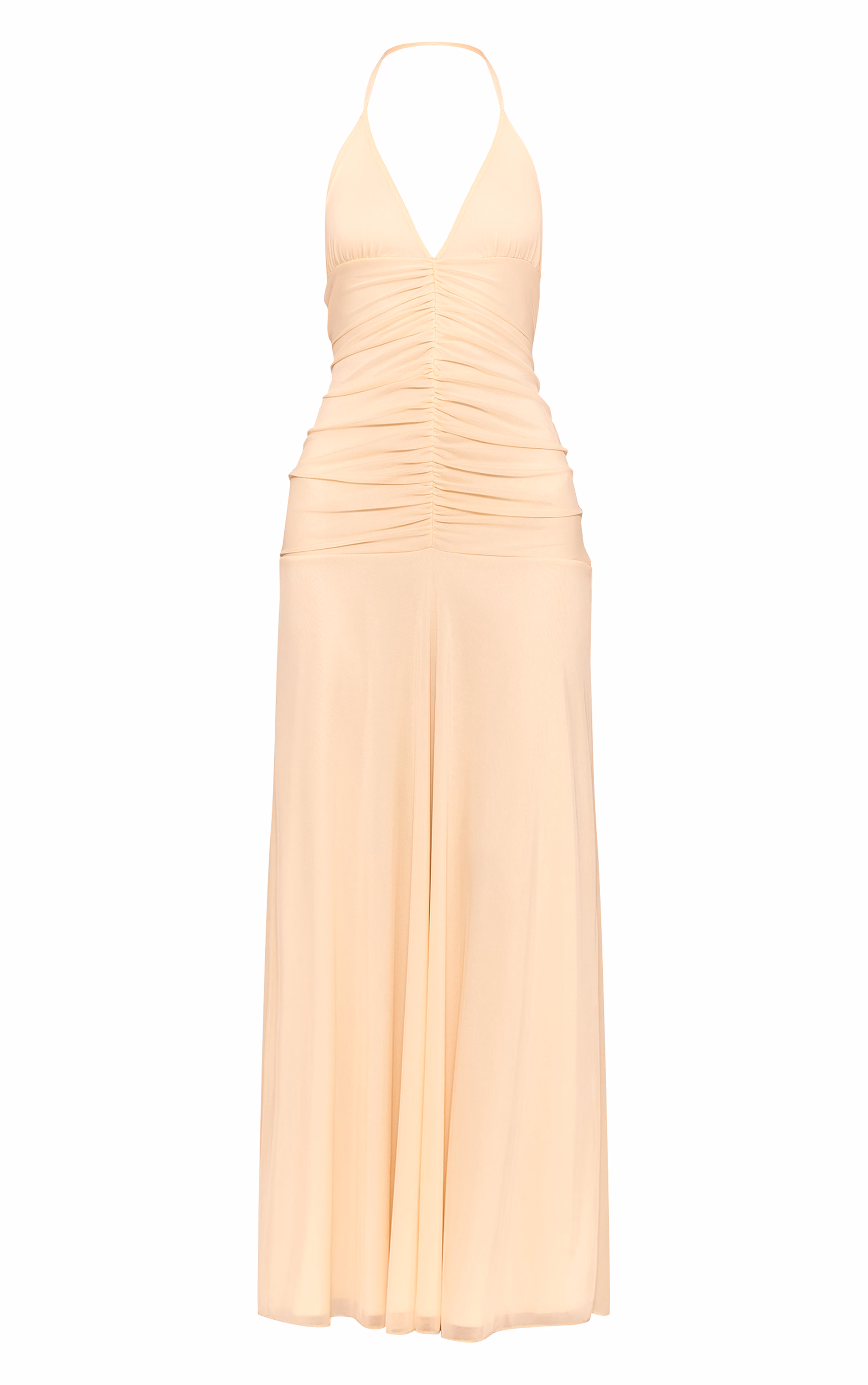 Cream Ruched Detail Strappy Maxi Dress