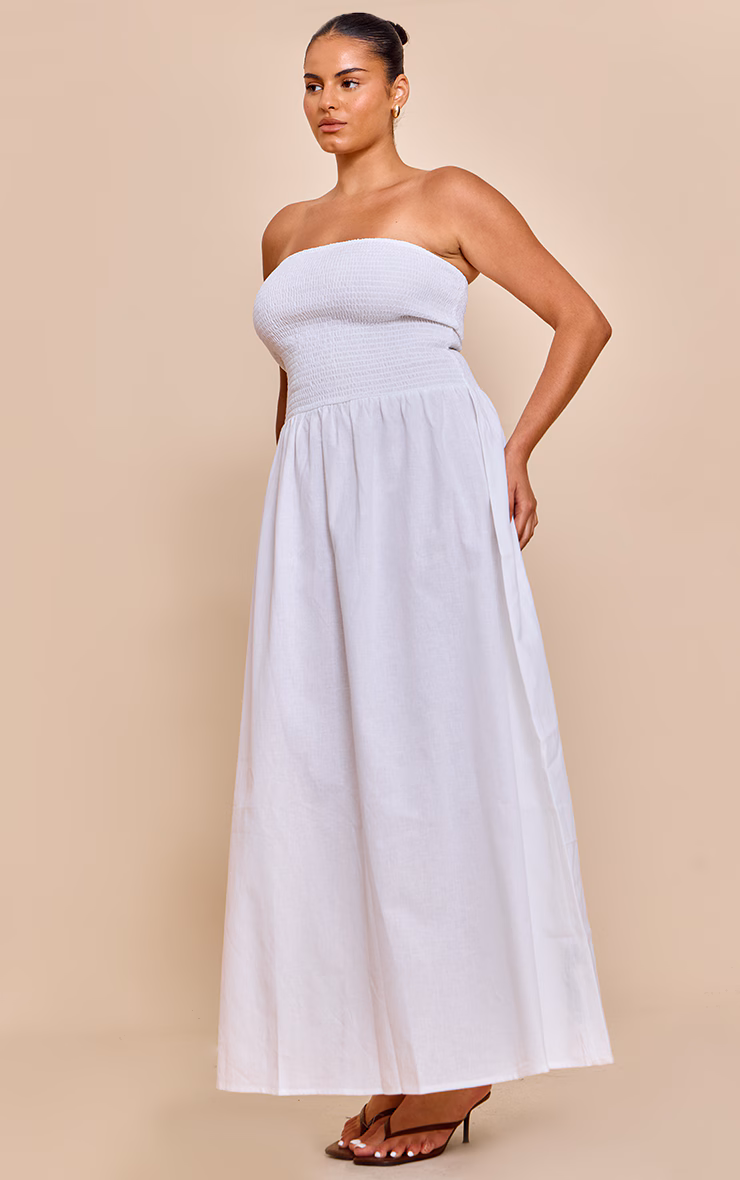 Plus White Bandeau Shirred Detail Maxi Dress