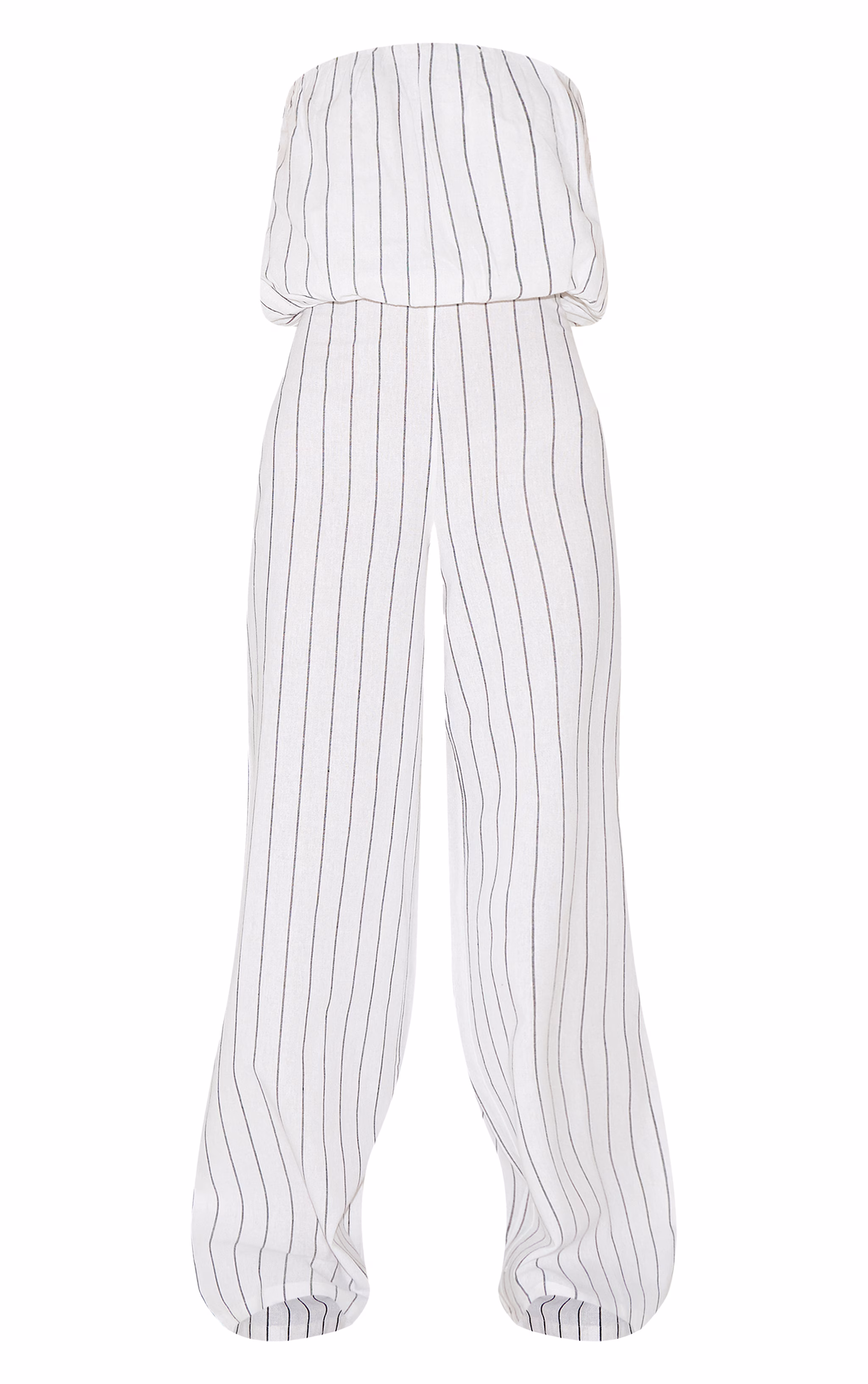 Stone Stripe Cotton Puffball Bandeau Straight Leg Jumpsuit