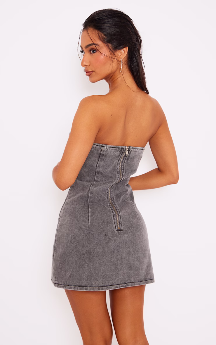 Petite Washed Grey Seam Front Denim Mini Dress