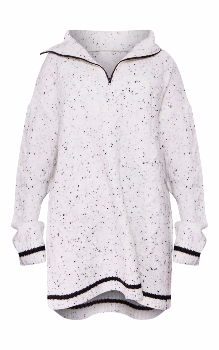 Petite White Marl Knitted Oversized Sweater Dress