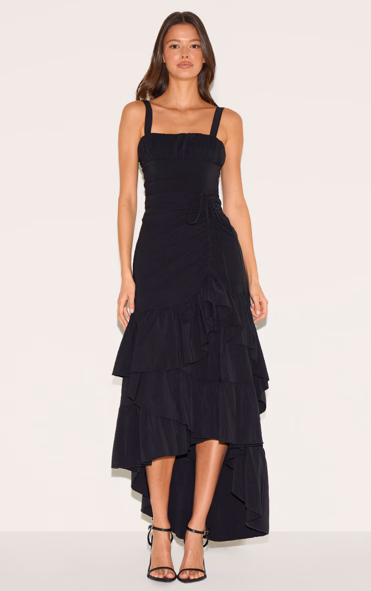 Black Strappy Ruched Detail Maxi Dress