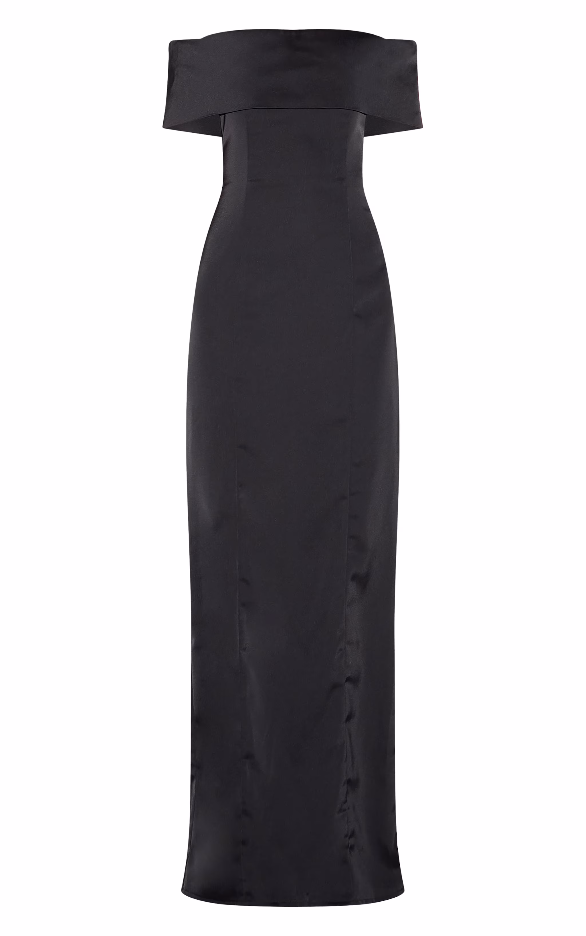 Black Bridesmaid Bardot Fold Over Sleeveless Maxi Dress