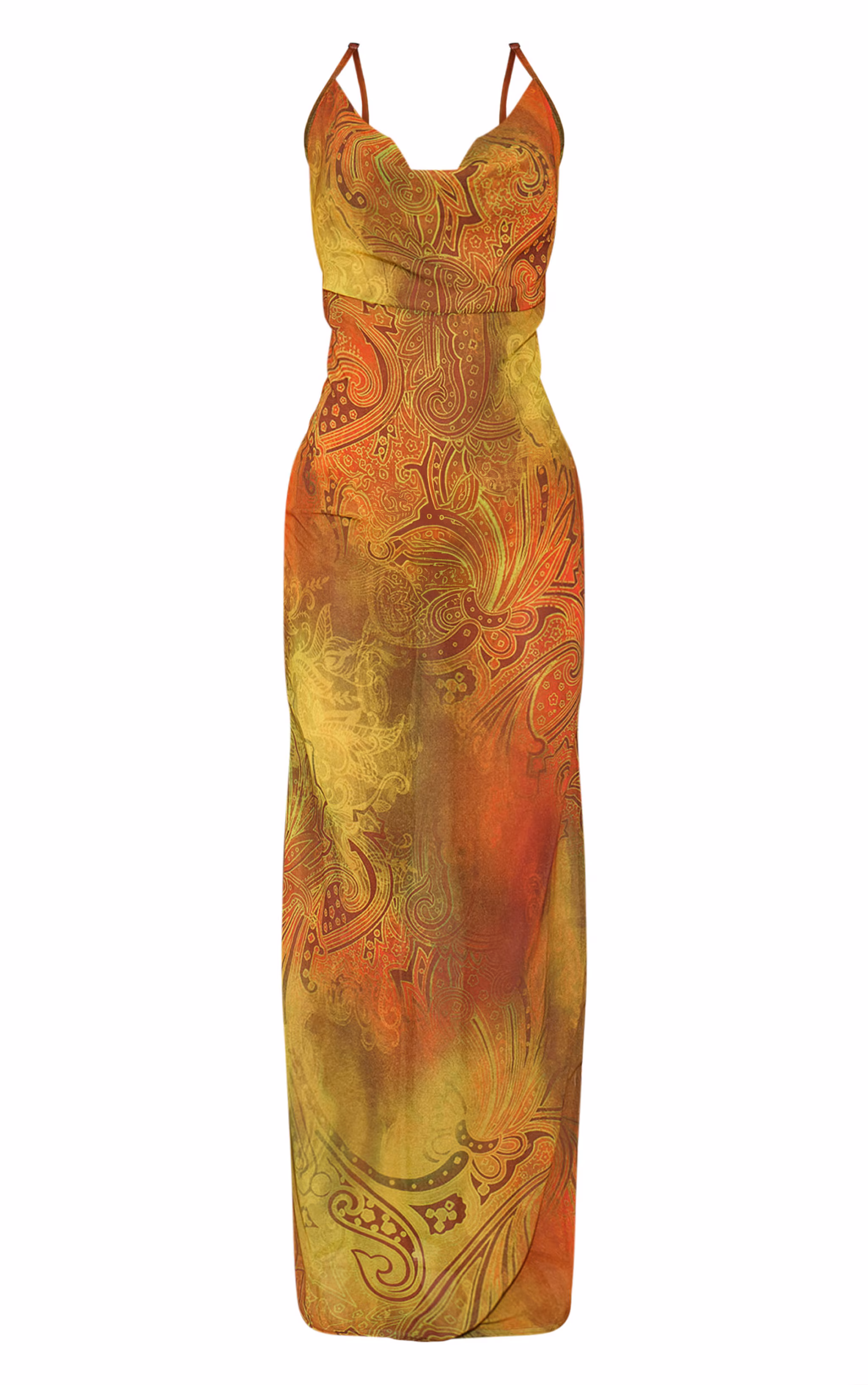 Green Abstract Print Sheer Chiffon Lace Up Back Maxi Dress