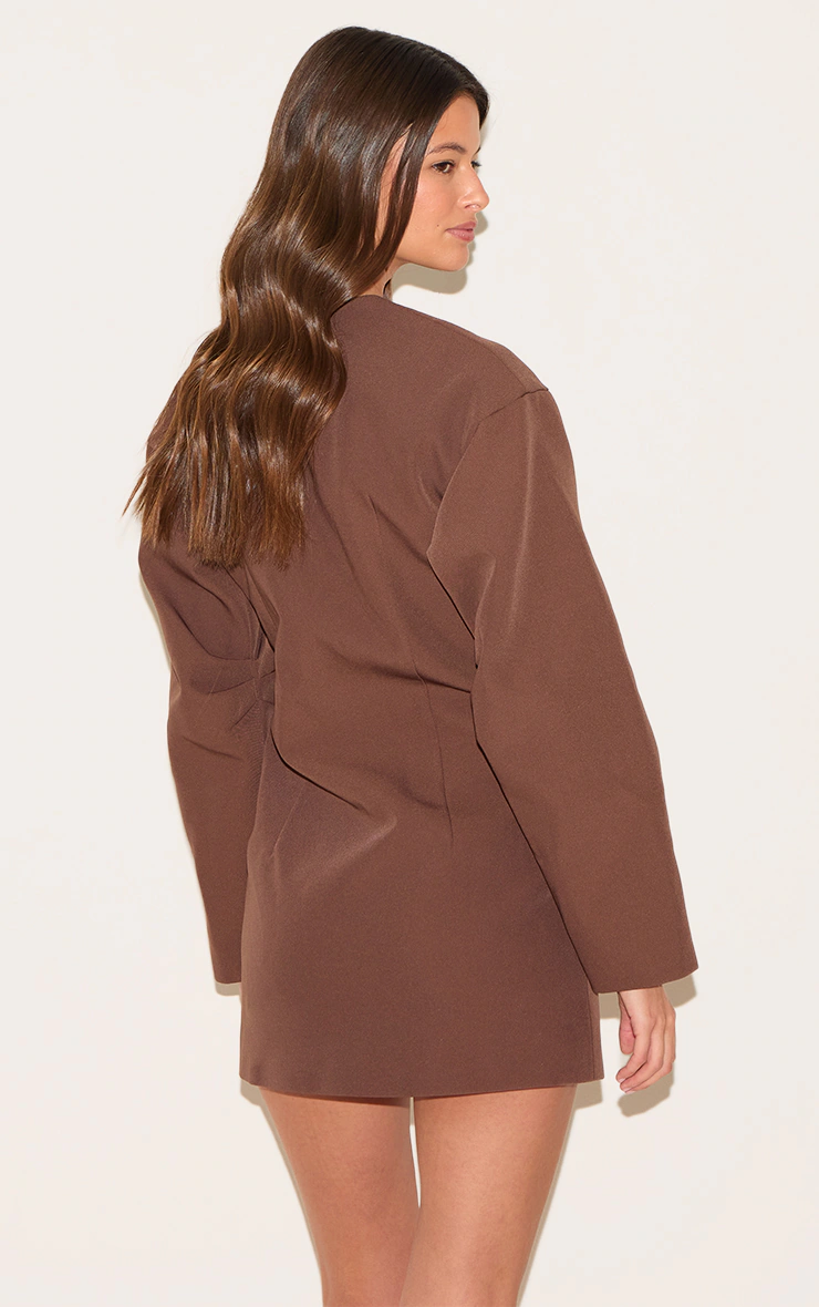 Tan Woven Balloon Sleeve Blazer Dress