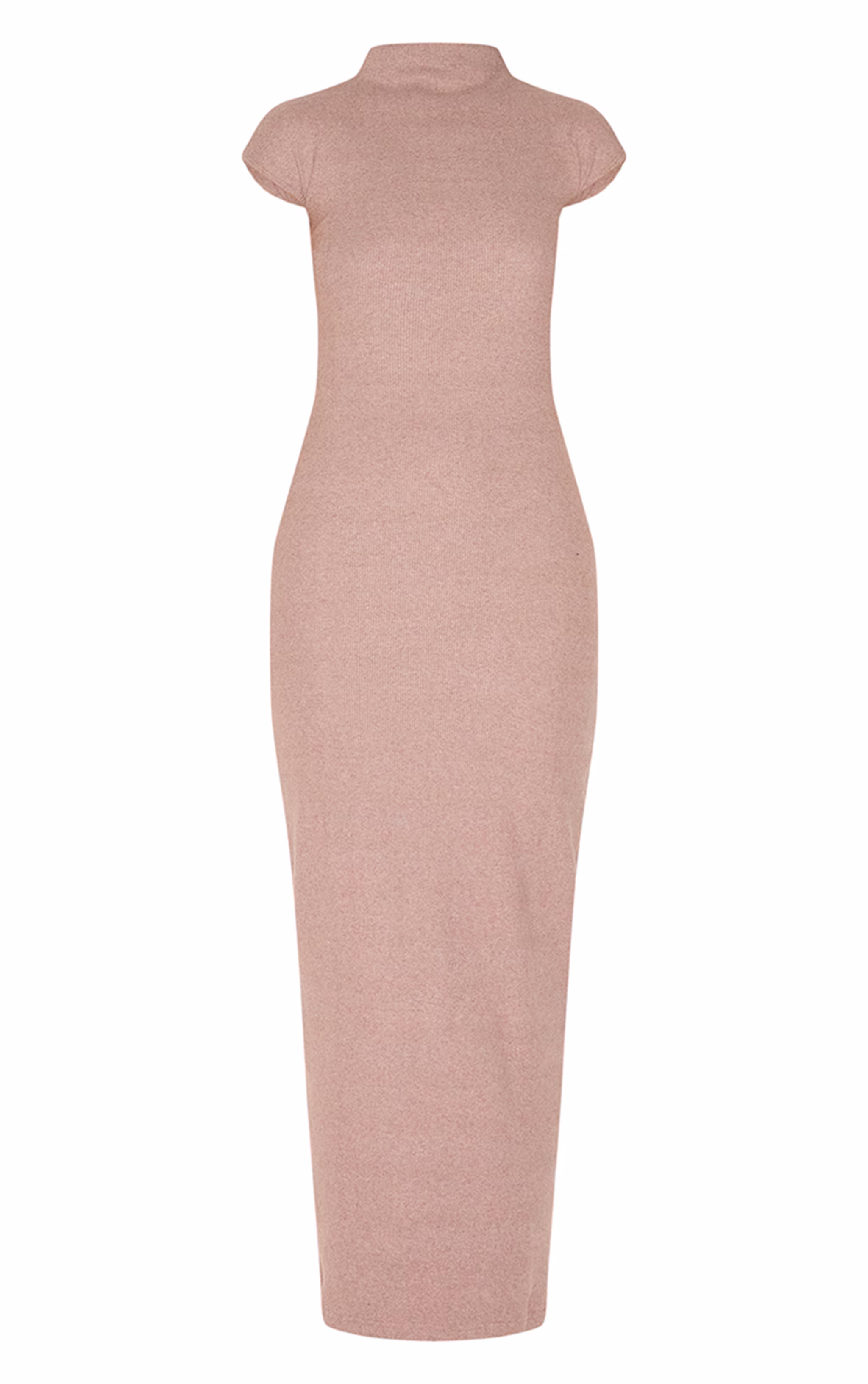 Mushroom Heavy Brushed Rib High Neck Cap Sleeve Maxi Dress