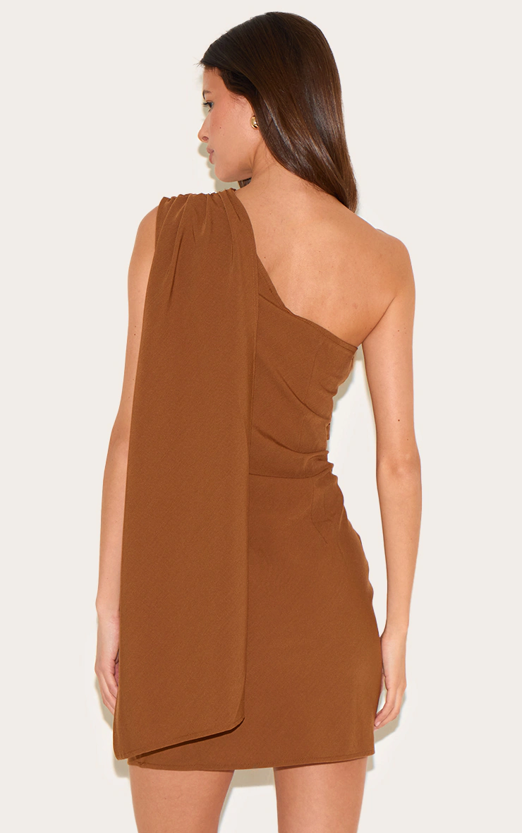 Chestnut Woven Drape Shoulder Mini Dress