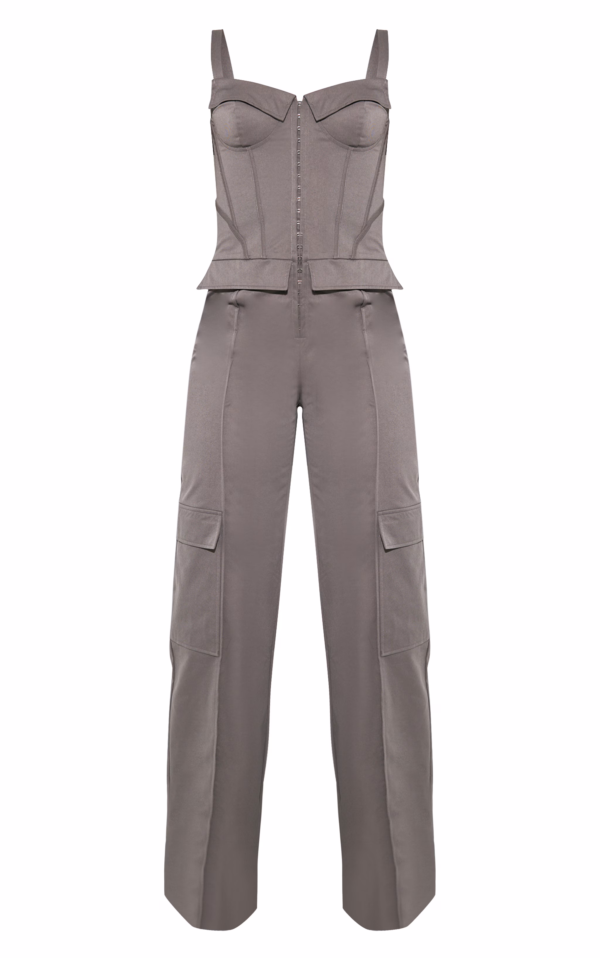 Tall Charcoal Corset Detailed Wide Leg Jumpsuit