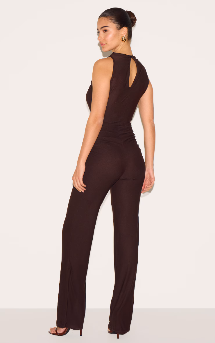 Chocolate Soft Touch Ruched Straight Leg Jumpsuit