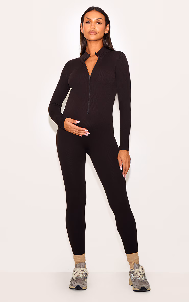 Maternity Chocolate Snatched Ribbed Jumpsuit