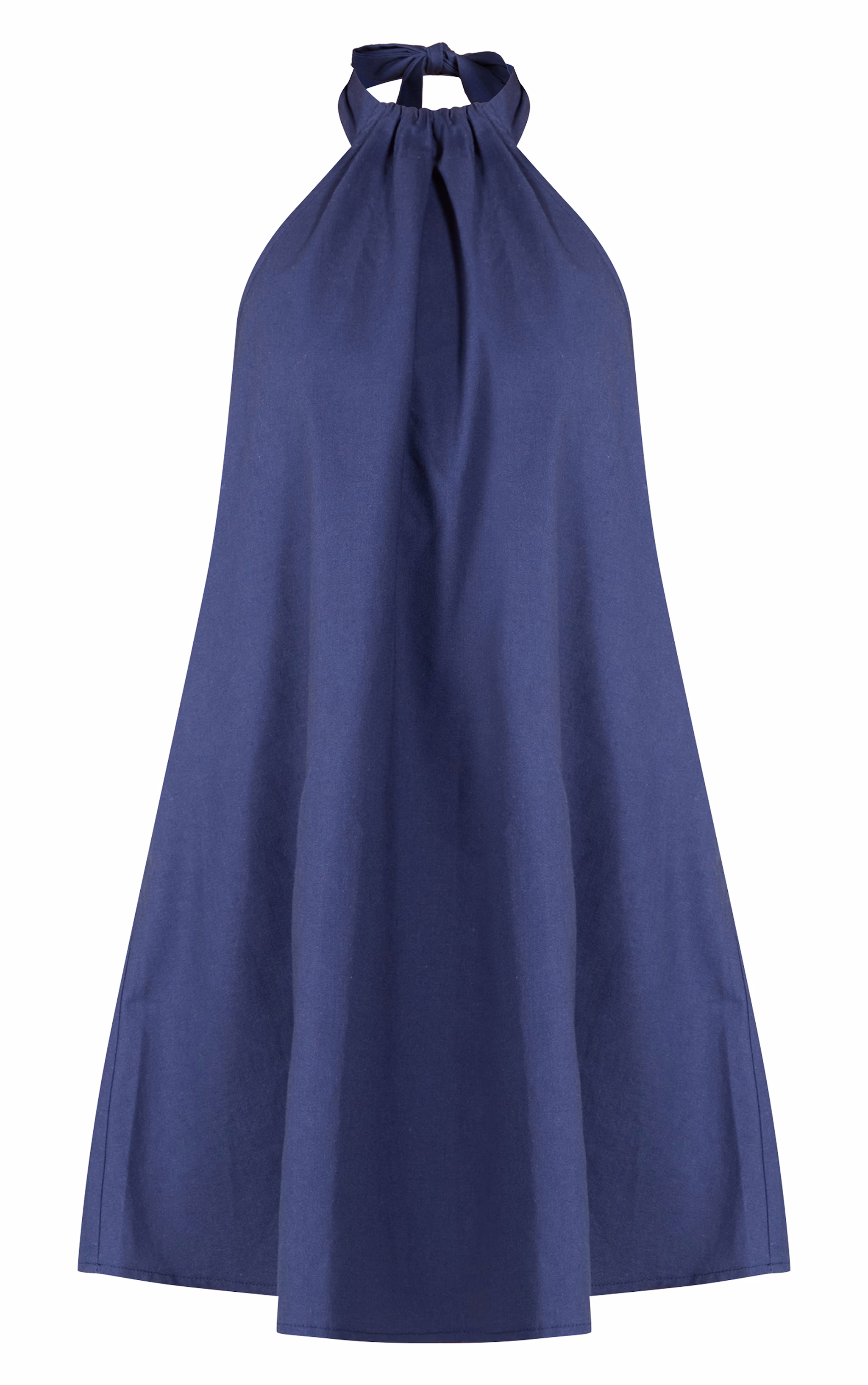 Indigo Blue Linen-Blend Ruched Halterneck Shift Dress