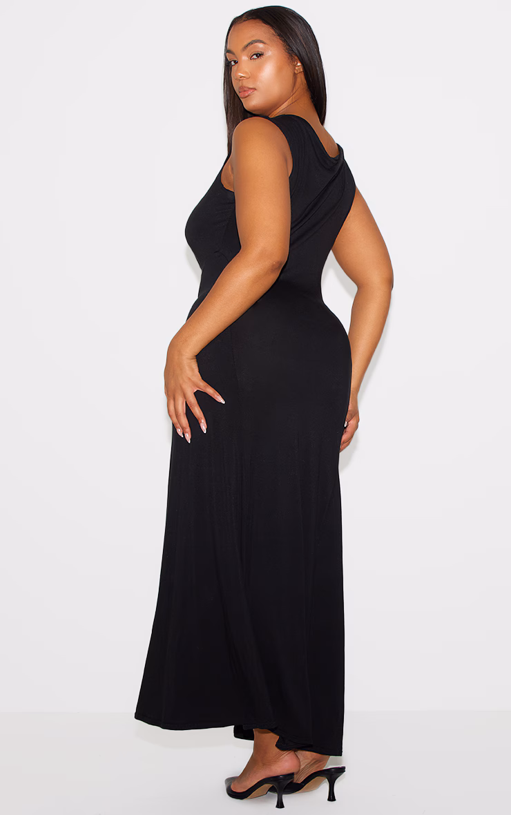 Black Soft Touch Asymmetric Panelled Maxi Dress
