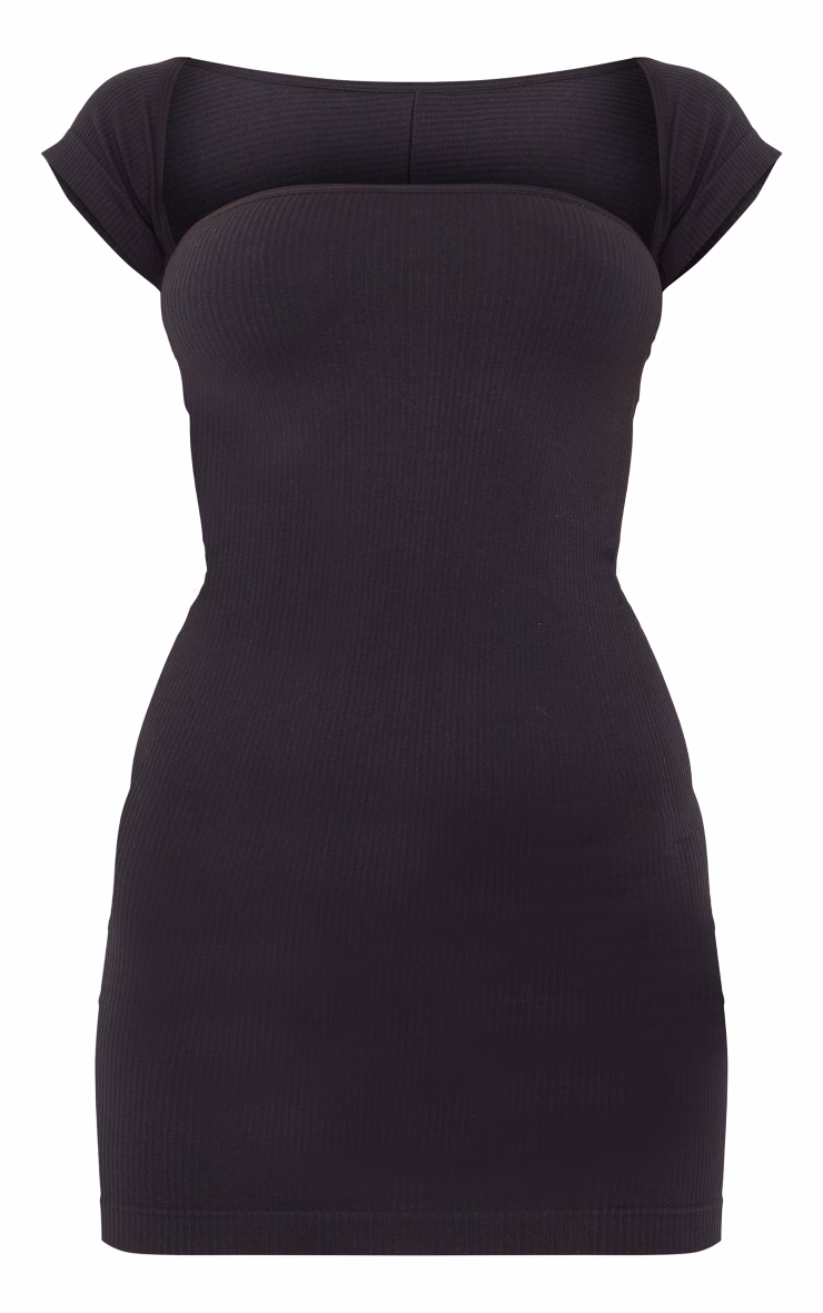 Black Structured Contour Cap Sleeve Bodycon Dress
