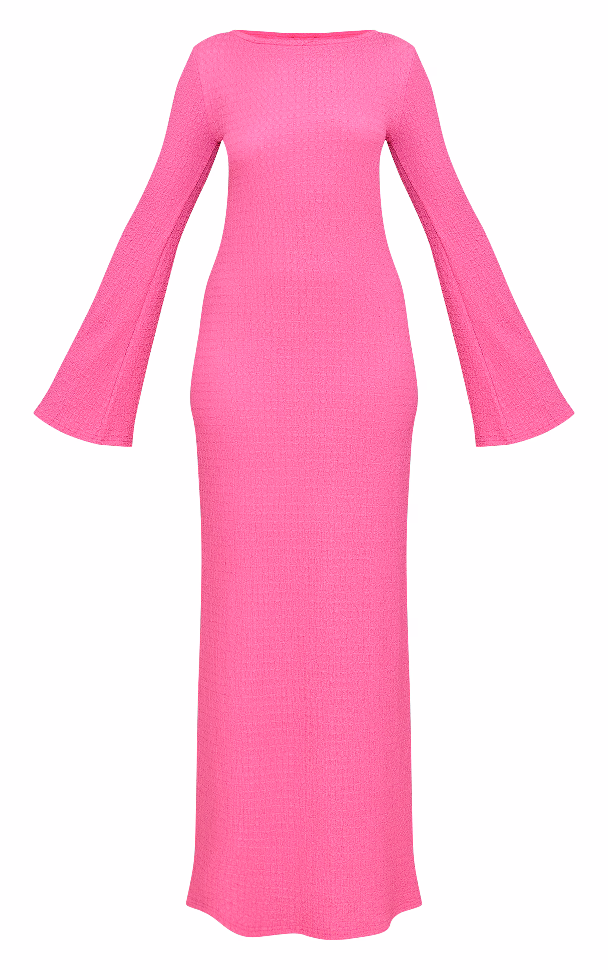 Fuschia Textured Long Sleeve Maxi Dress
