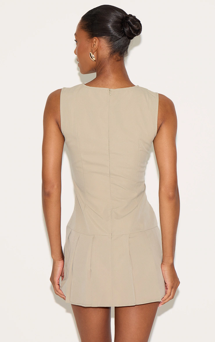Clay Button Down Pleated Hem Shift Dress