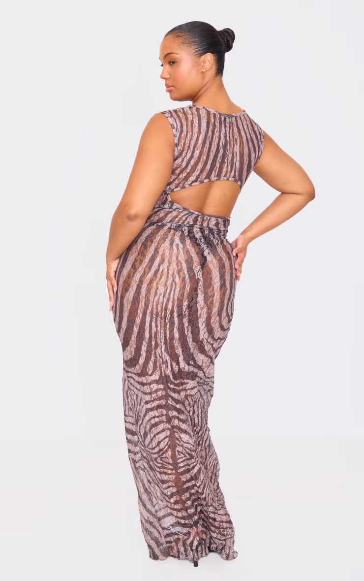 Plus Brown Crinkle Lace Maxi Dress