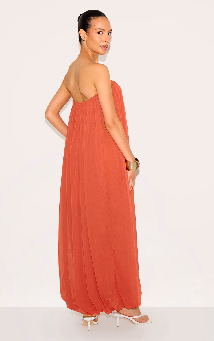 Petite Rust Bandeau Chiffon Puffball Maxi Dress