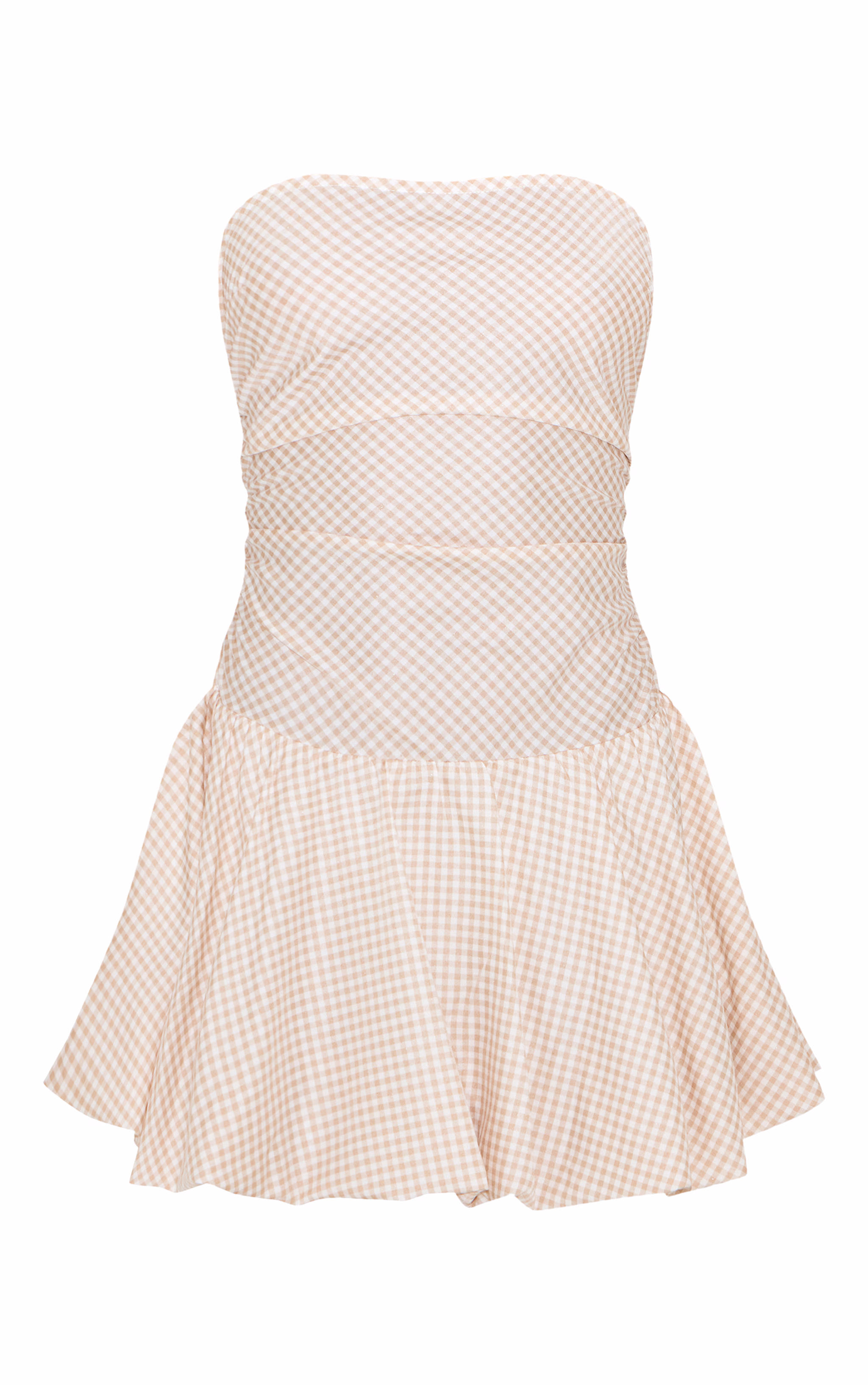 Tall Nude Bandeau Check Puffball Mini Dress