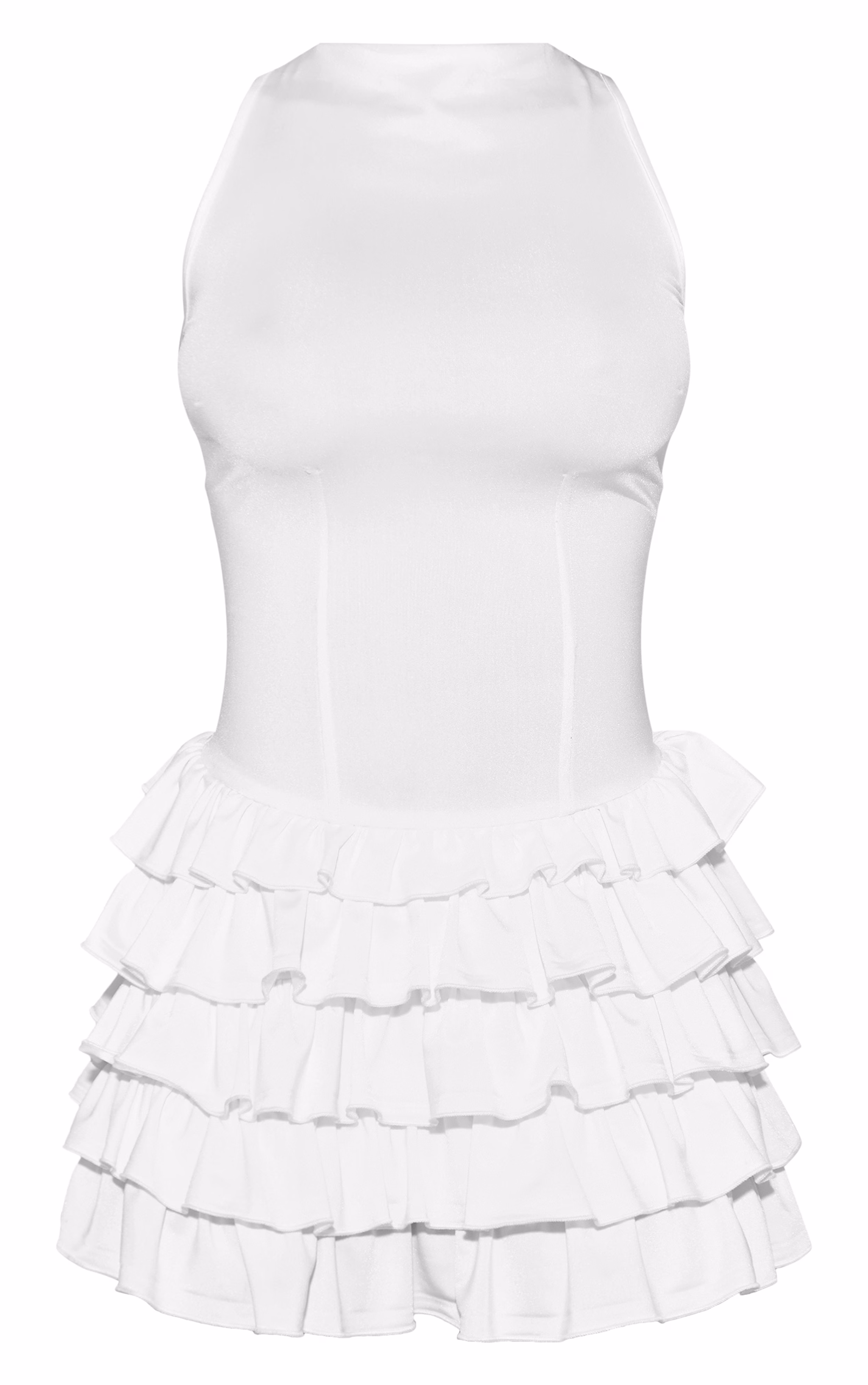 White Slinky Frill Hem Micro Mini Dress