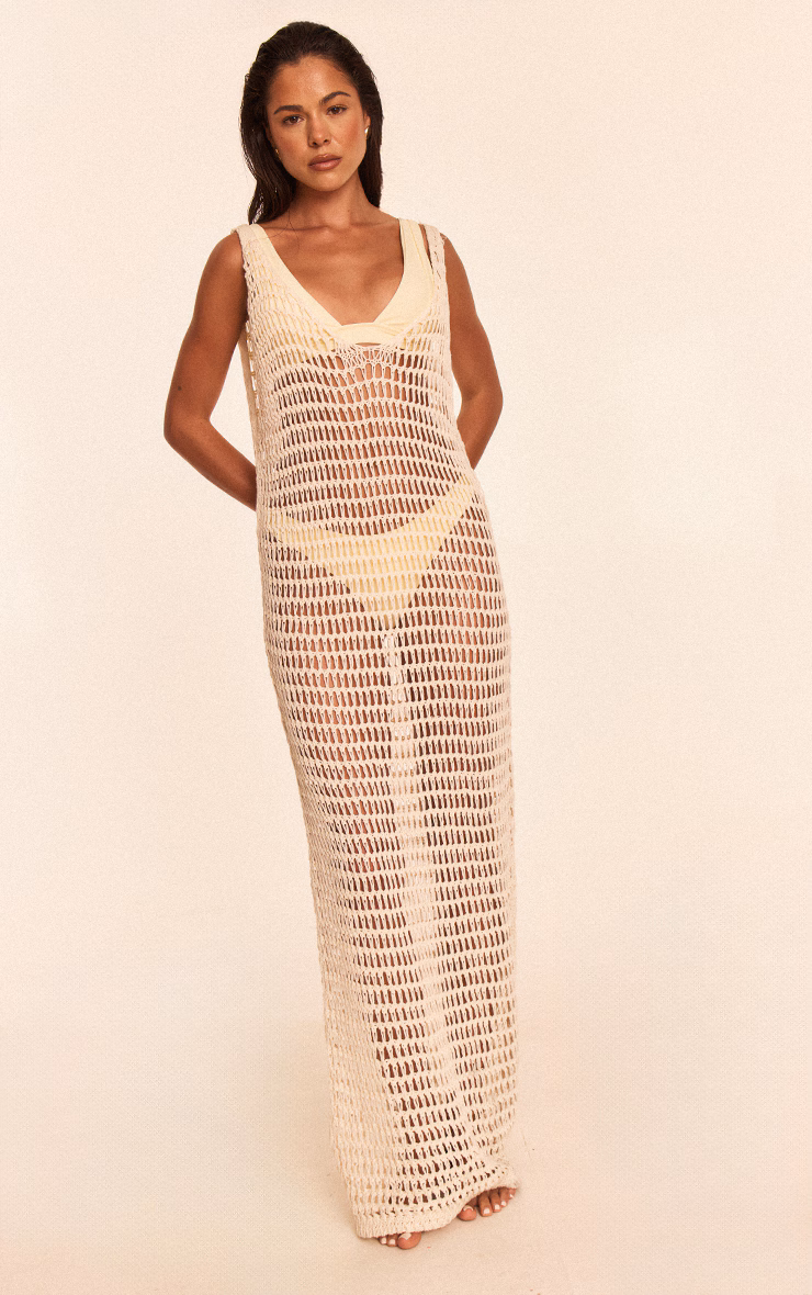 Cream Crochet Sleeveless Maxi Beach Dress