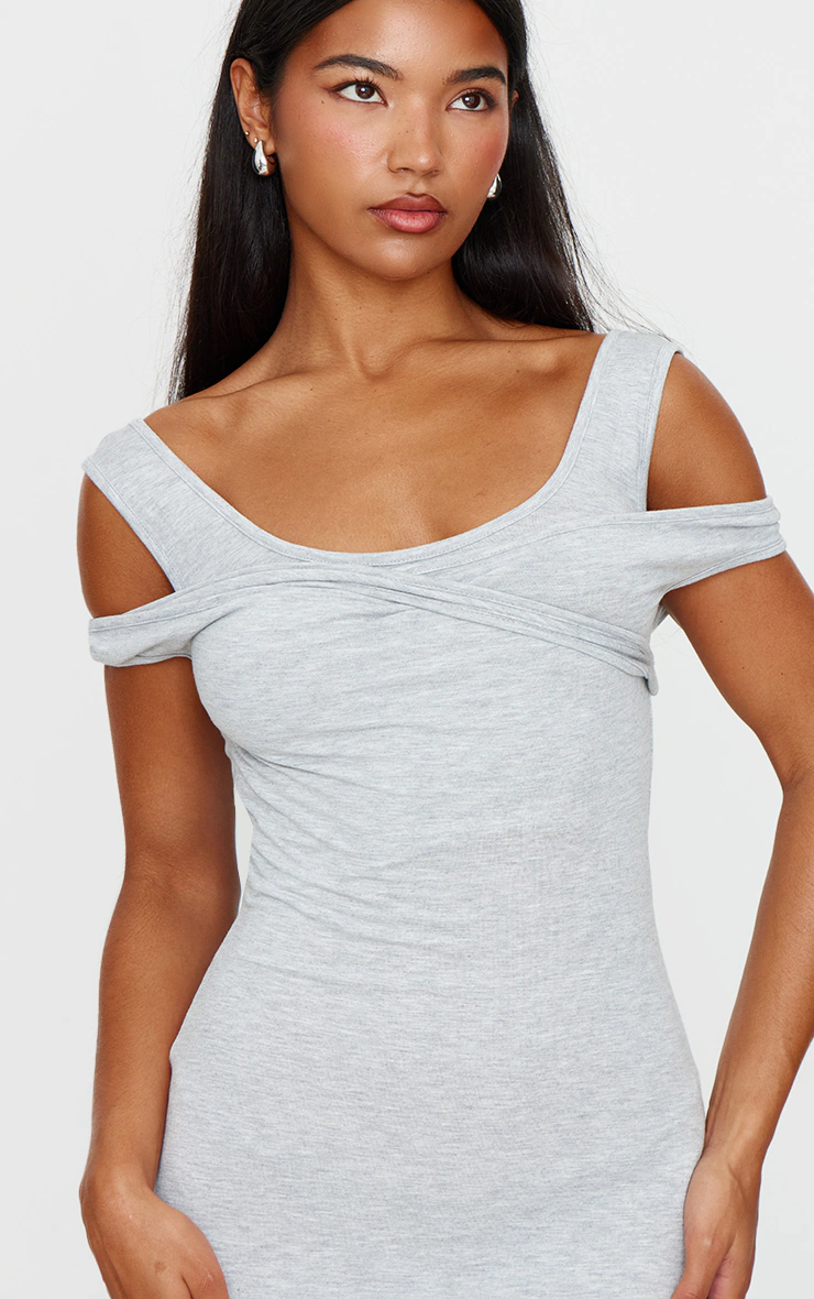 Grey Marl Ribbed Twisted Maxi Dress