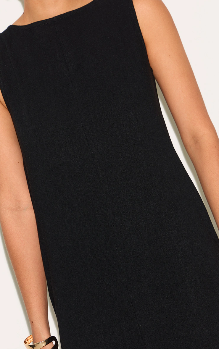 Black Textured Boat Neck Boxy Shift Dress