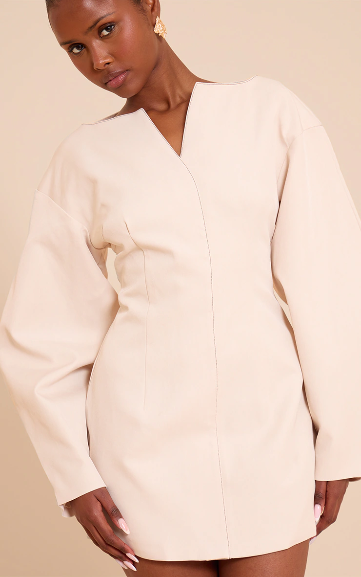 Cream Cocoon Sleeve Cinched Waist Blazer Dress