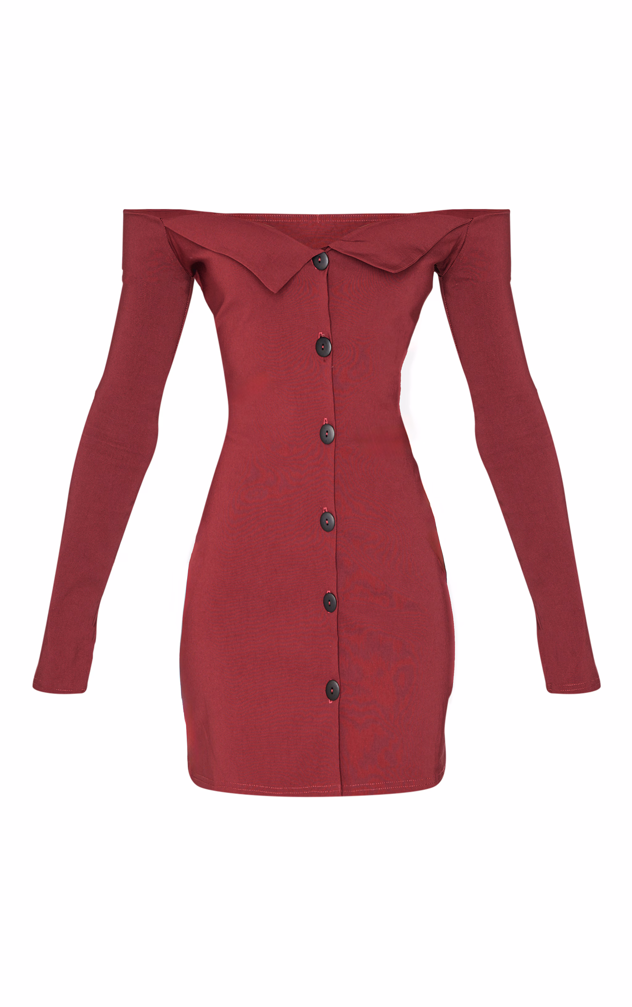 Wine Button Detail Bardot Bodycon Dress