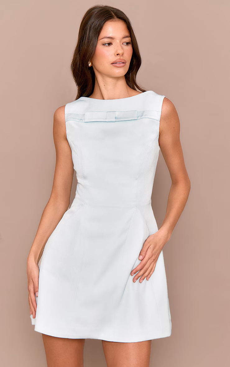 Premium Iced Mint Tailored Bow Detail A-line Dress