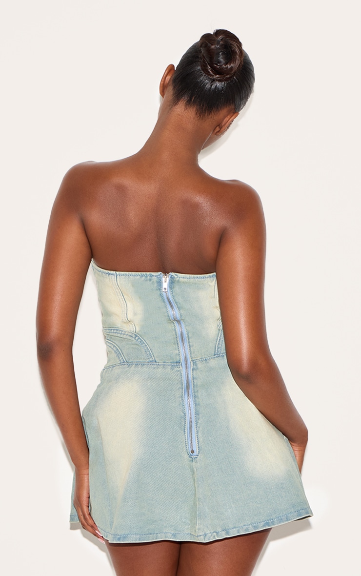 Light Blue Wash Seam Detail Mini Dress