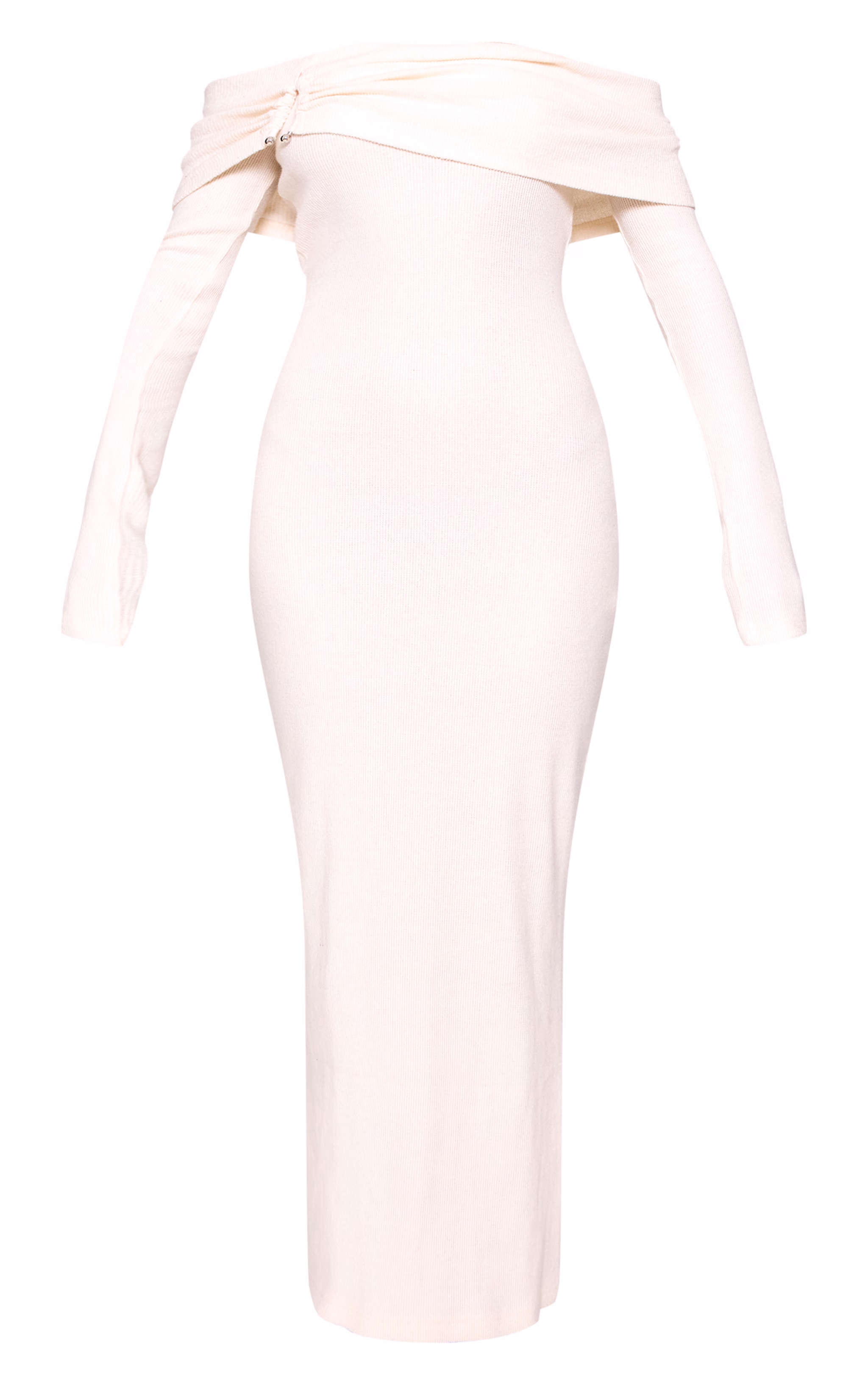 Cream Heavy Brushed Rib Bardot Trim Maxi Dress