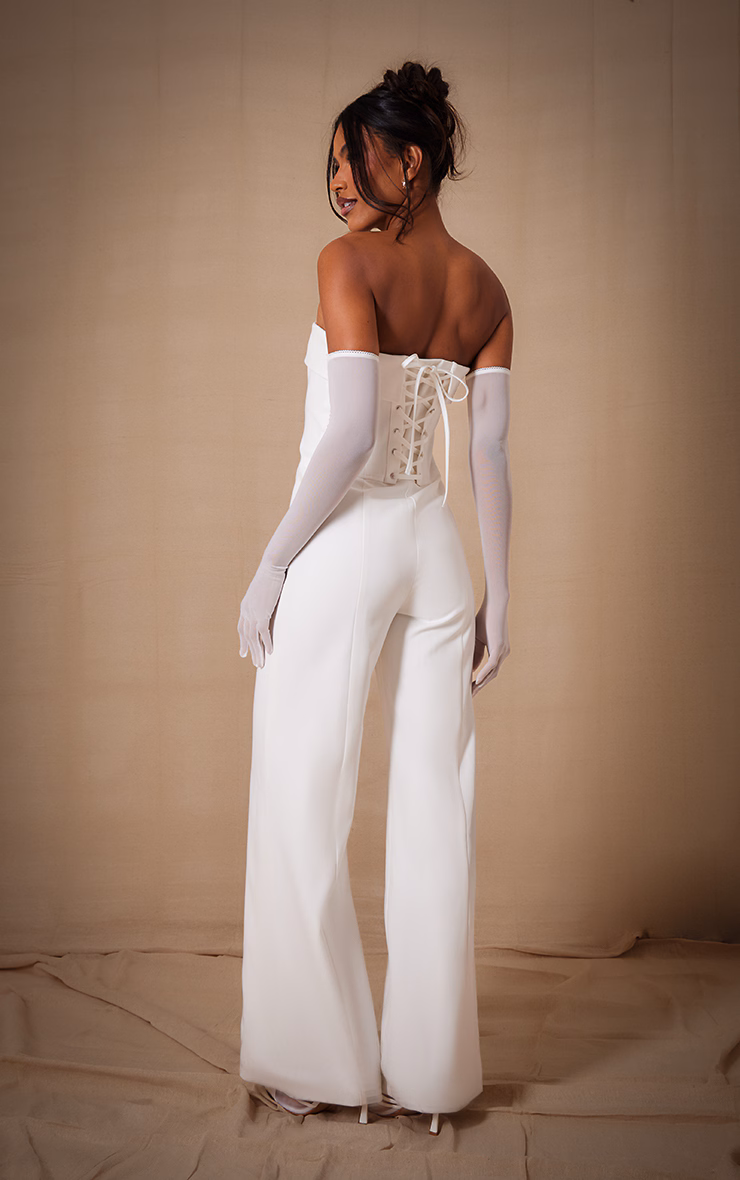 Premium White Woven Bandeau Wide Leg Jumpsuit