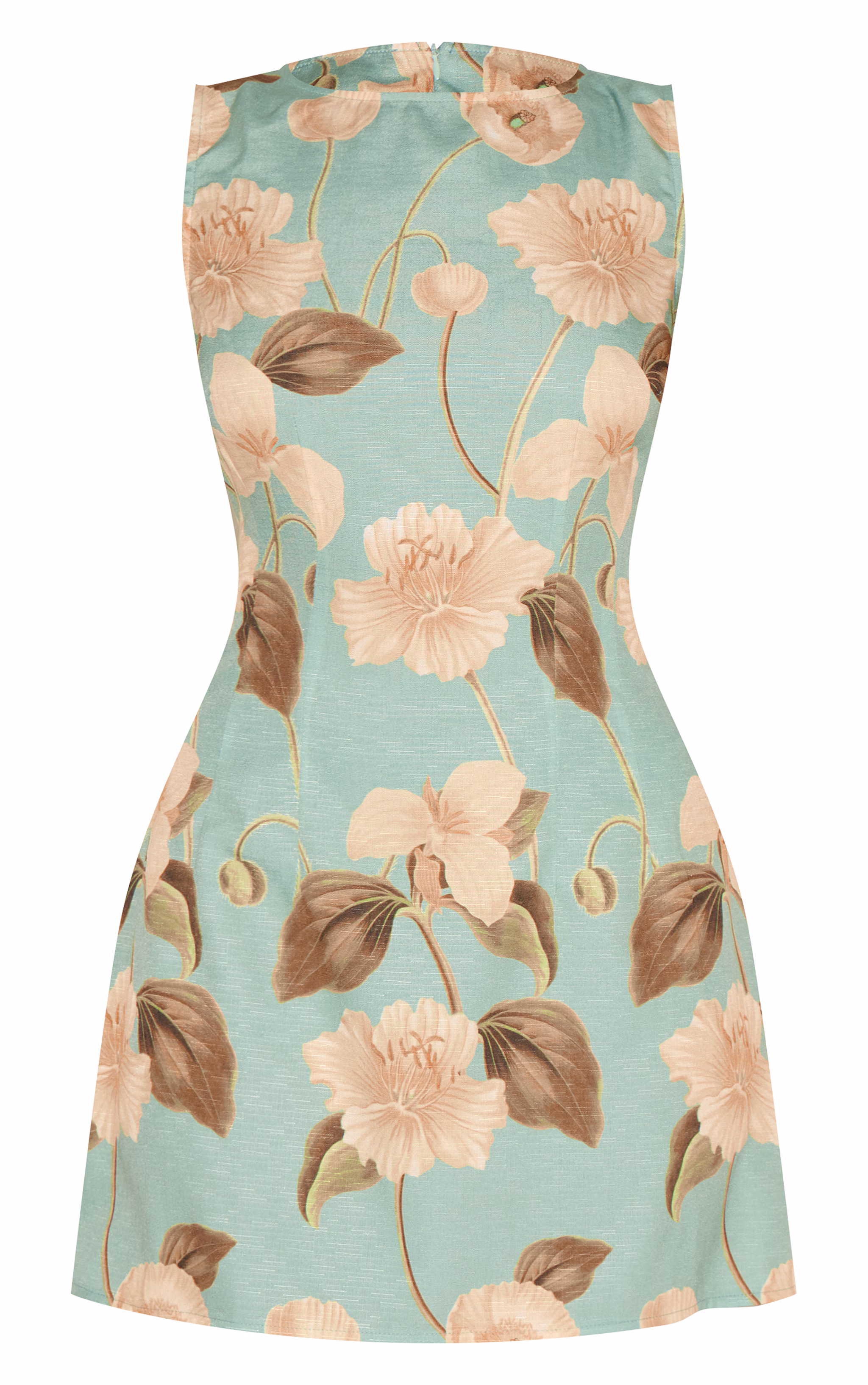 Green Boat Neck Linen Shift Dress