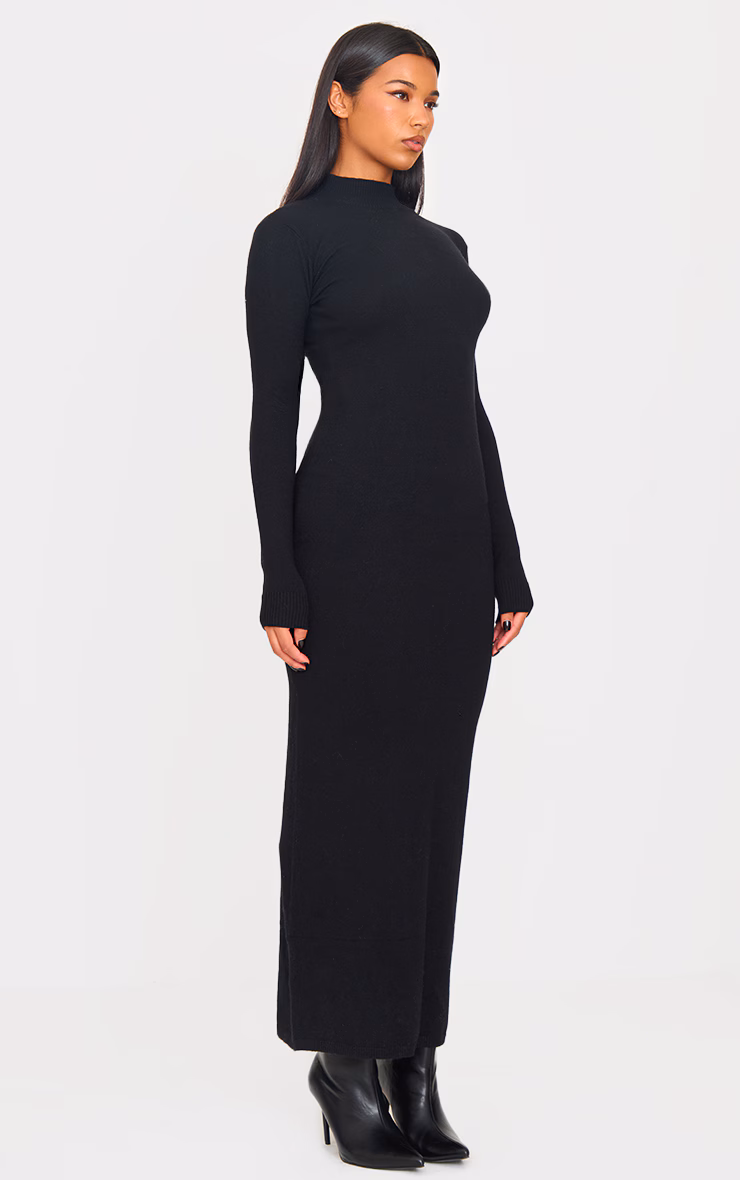 Black Light Rib Knit Long Sleeve Maxi Dress