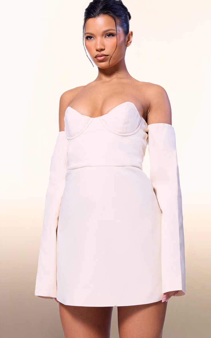 PLT Label Cream Bust Detail Tailored A-line Mini Dress