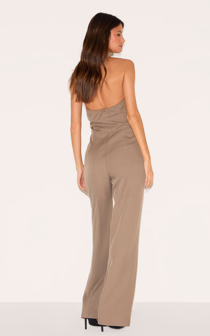 Mushroom Dipped Corset Zip Front Wide Leg Jumpsuit