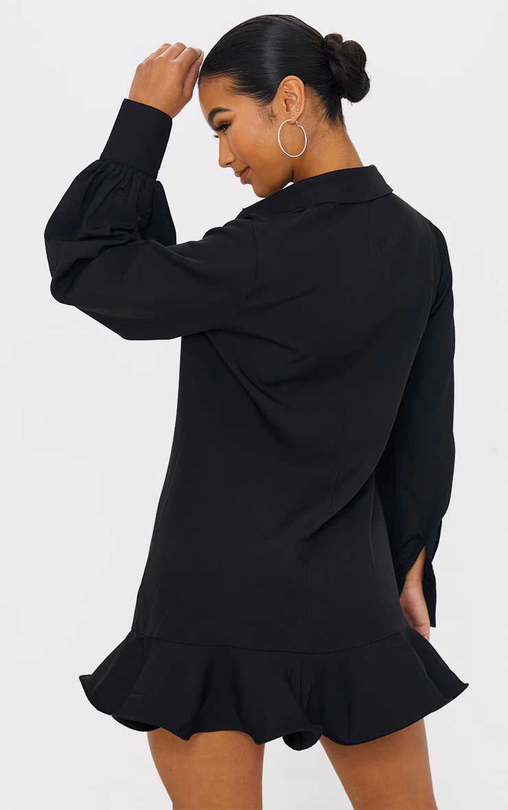 Black Frill Hem Shirt Dress